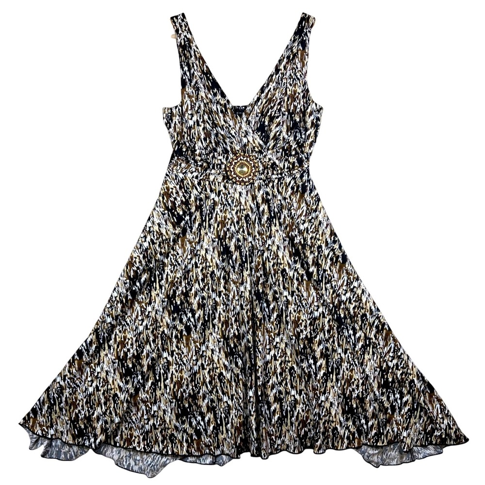 BOHO Embellished‎ Women's Dress 6 Brown Sleeveless V-Neck Fit & Flare Party